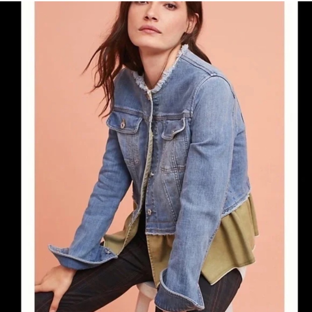 Pilcro And The Letterpress Raw Hem Jean Jacket Scandi Girl Peplum‎ Ruffle XS